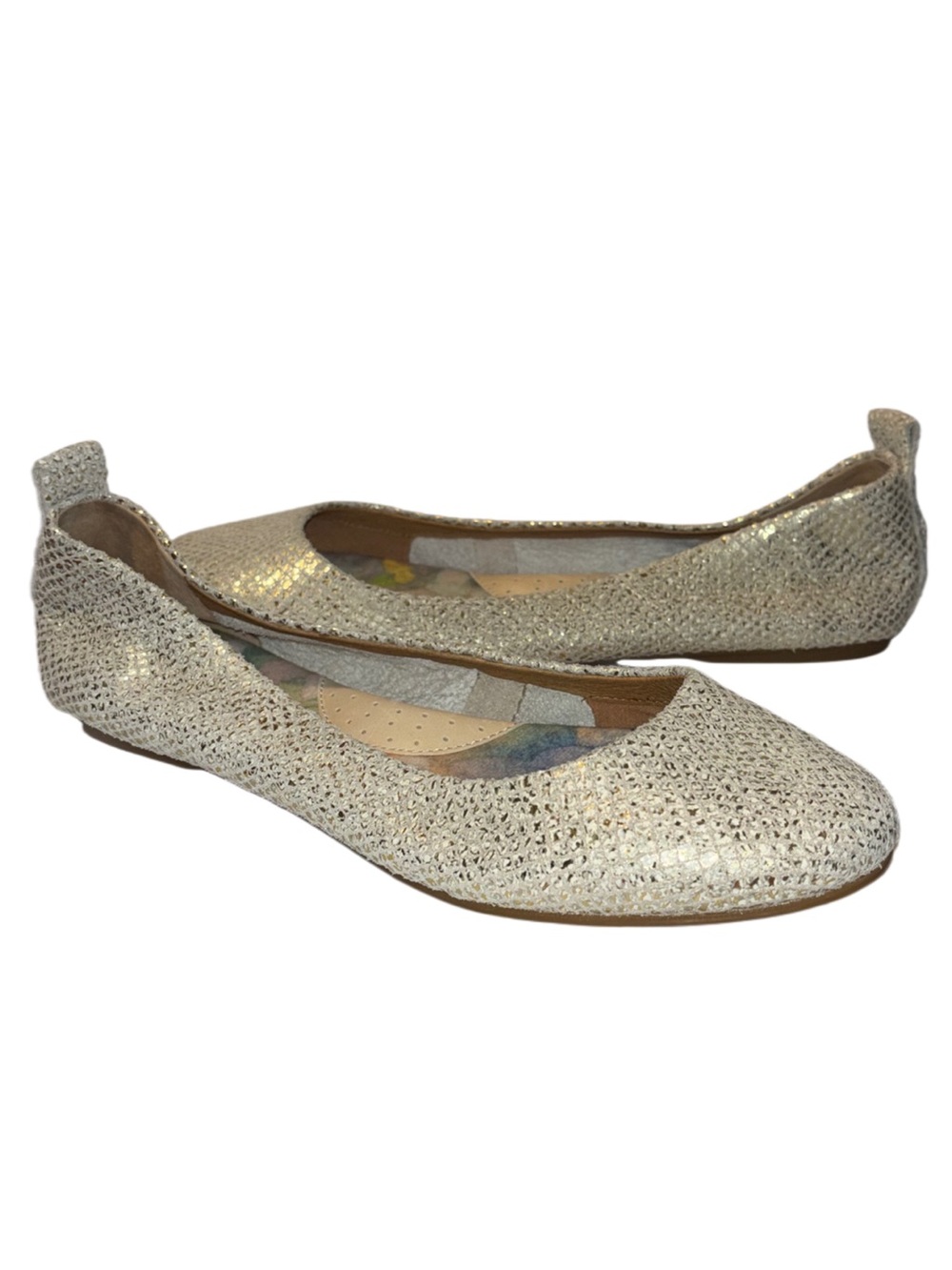 born kady ballet flats gold metallic snakeskin crackle leather women's size 10